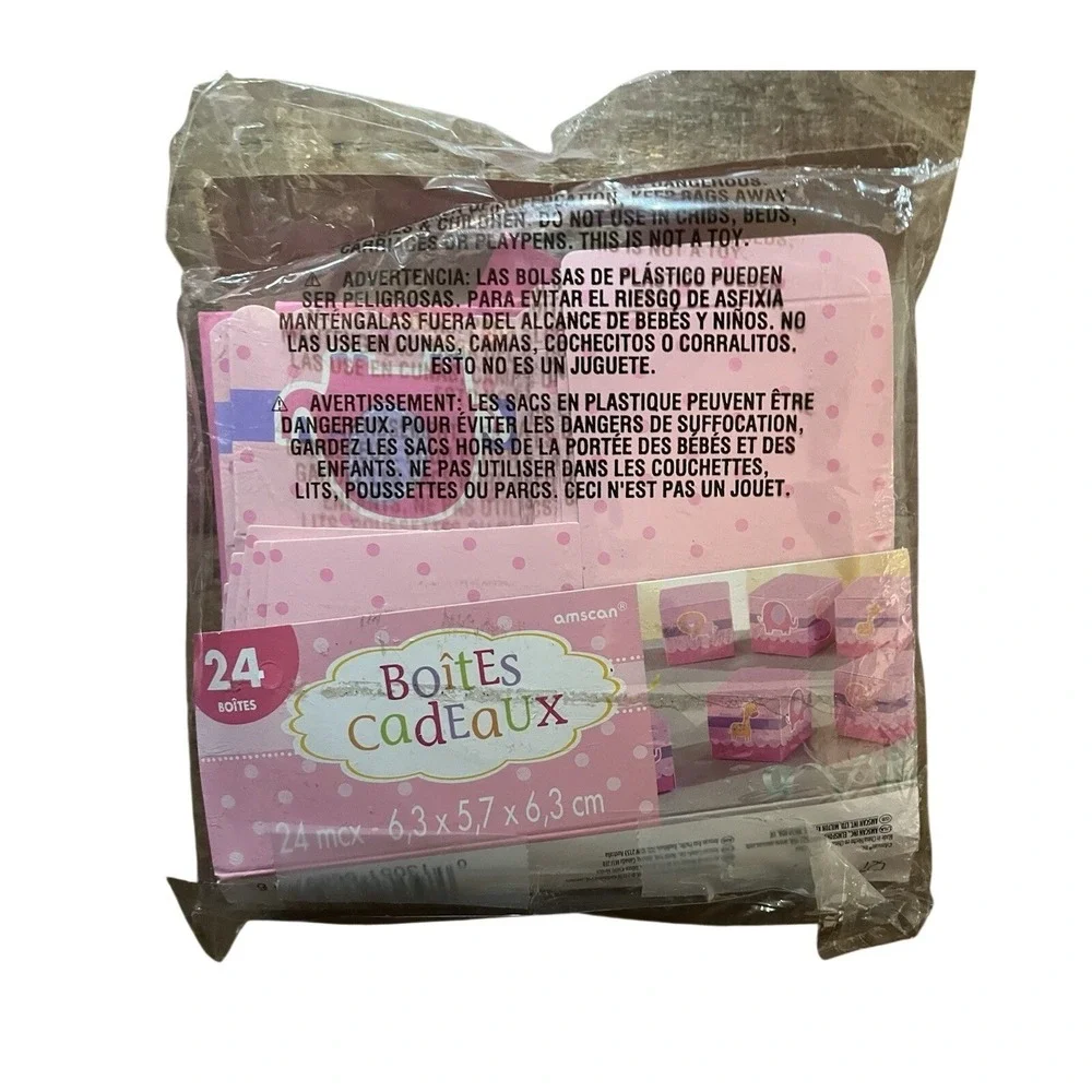 Amscan Boîtes Cadeaux Pink Gift Boxes – Baby Shower Favor Set (24 ct) NEW
